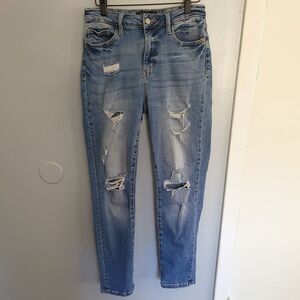 JUDY BLUE Women's Blue Denim Boyfriend Fit High Waist Distressed Stretch Sz 7/28